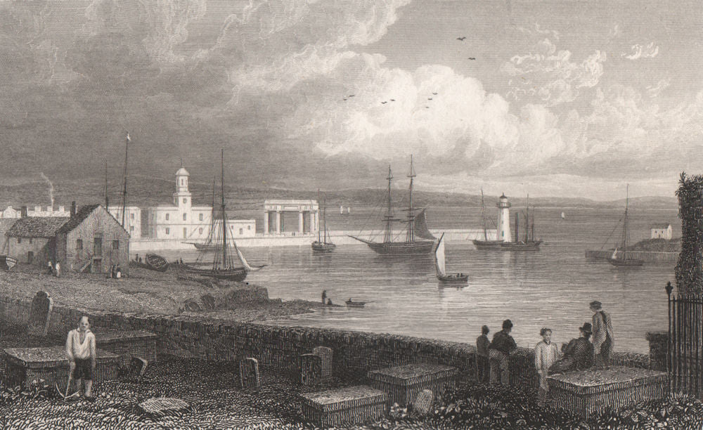 The Harbour, Holyhead, Wales, by Henry Gastineau 1835 old antique print